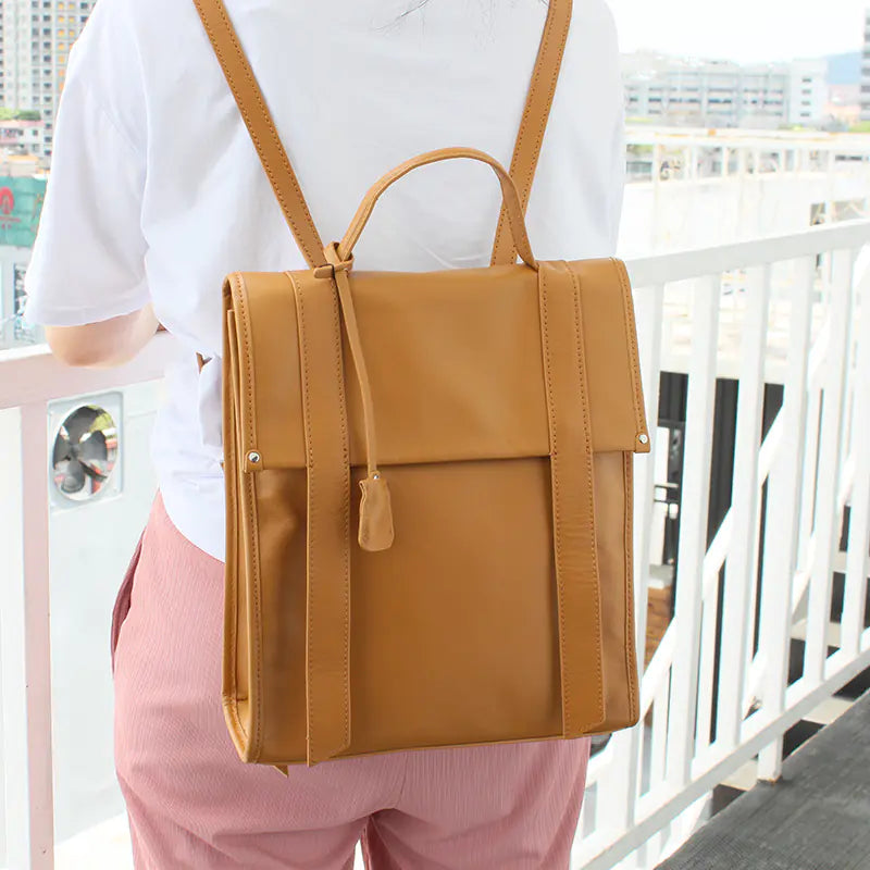 Sac à Dos en Cuir de Grande Capacité beige