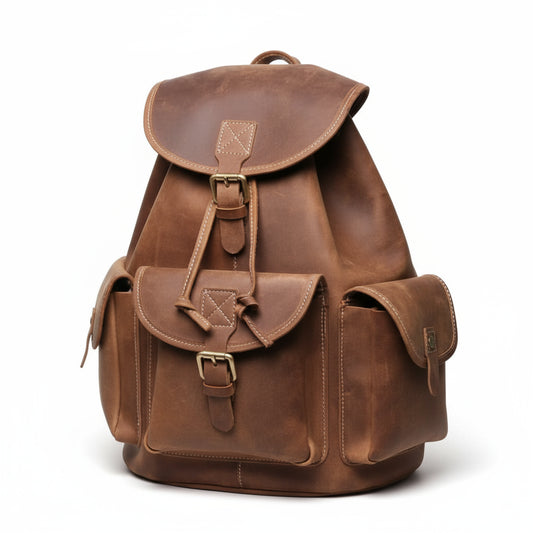 Sac à dos en cuir brun
